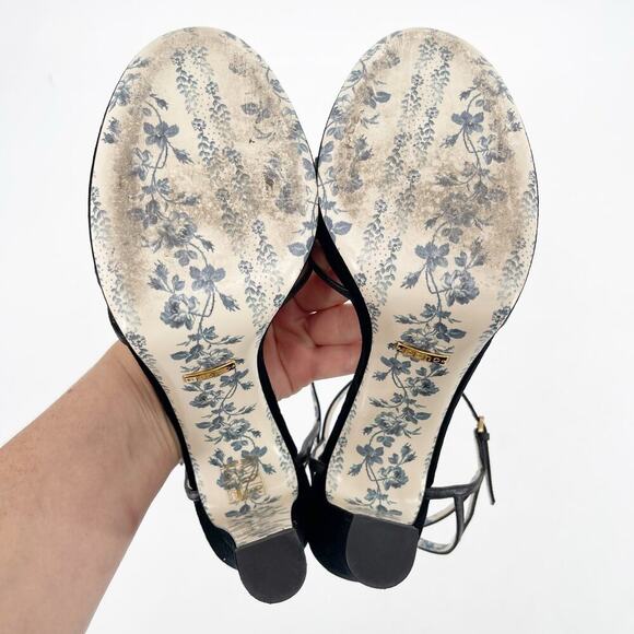 Gucci Black Velvet Elias Platform Sandals with Crystal Tiger Feline Head EU 40 - Picture 9 of 12